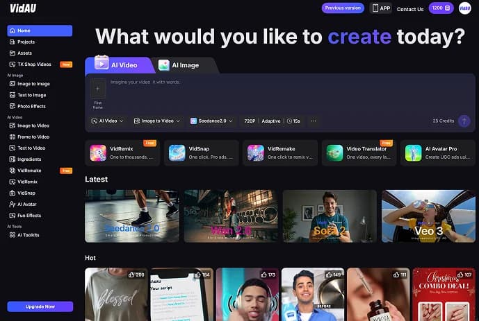 VidAU dashboard preview — Vid Remix