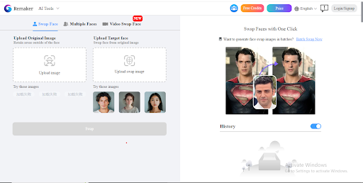 Remake AI Face swap site Webpage
