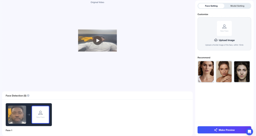 AI Face Change Video Intuitive Interface