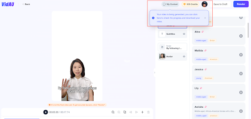 AI avatar video being generated