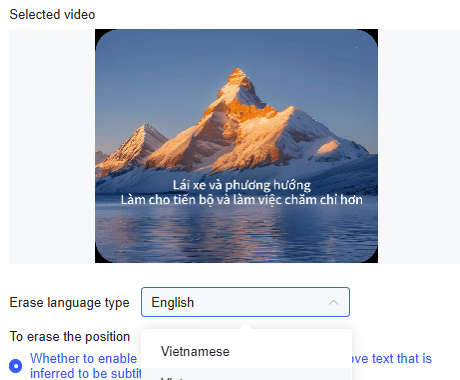 select the position and language of subtitle in video 