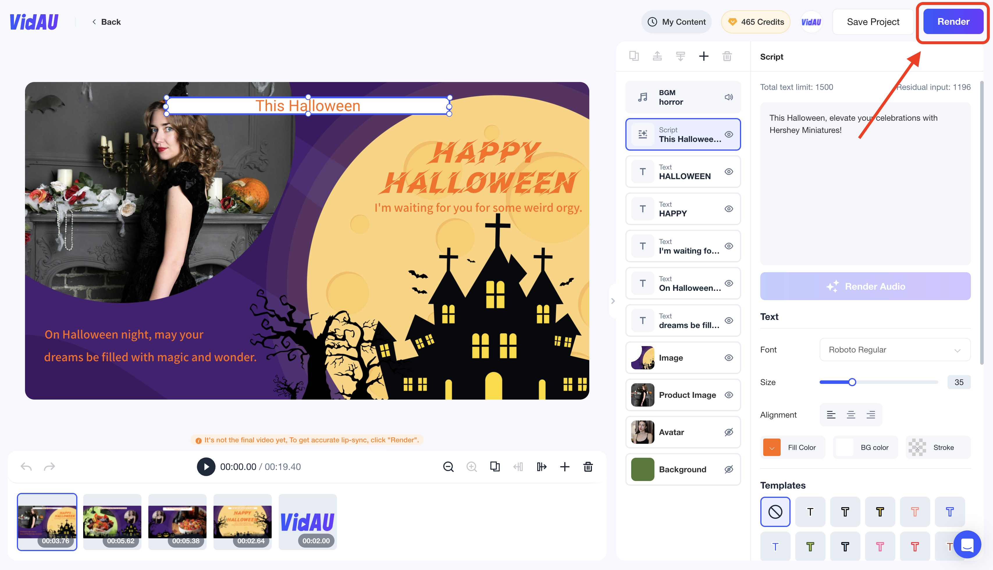 select template to Create costume ideas for Halloween on VidAU