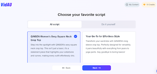 Select Script from ad generator AI
