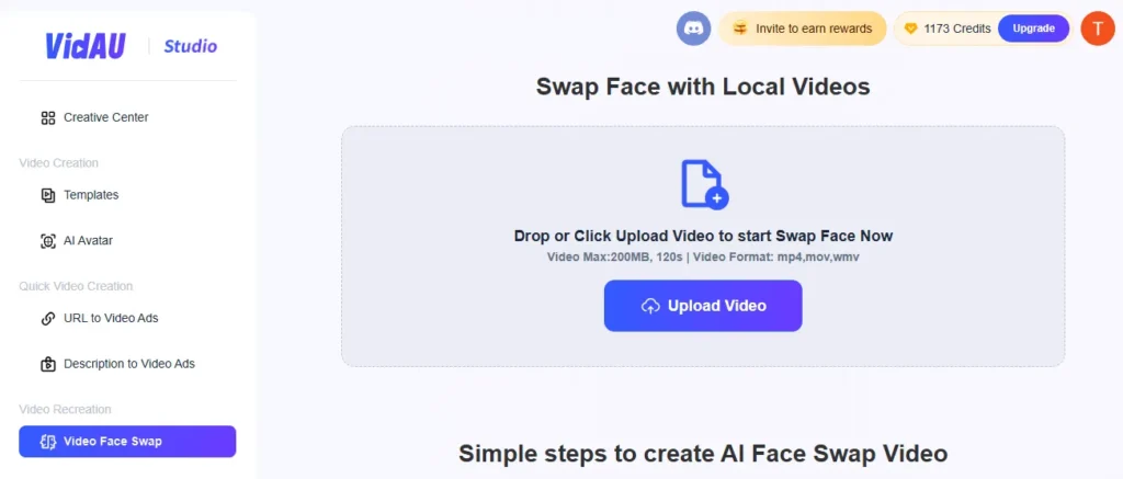 upload your video in face swap ai