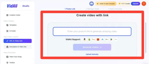 login to VidAU's video generator