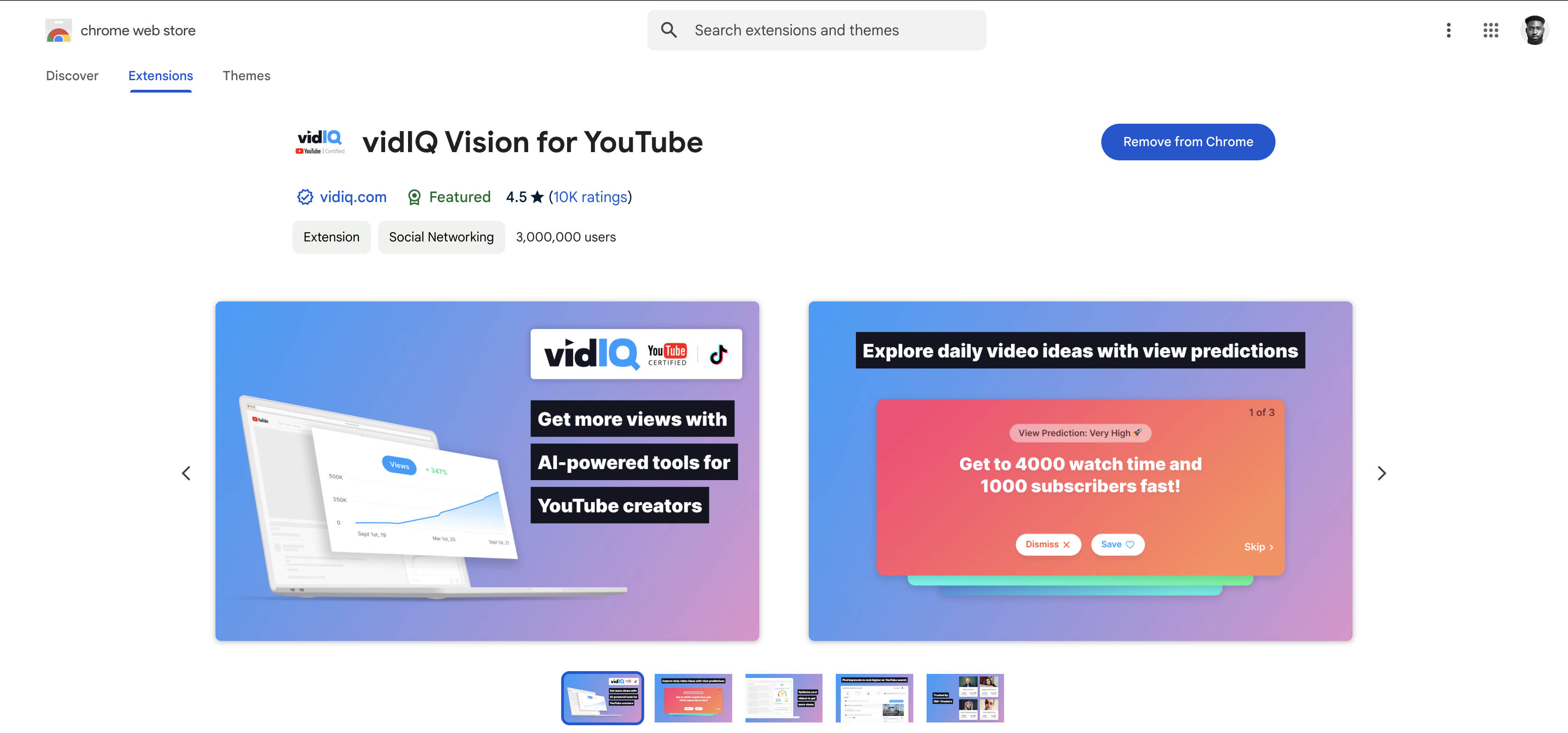 VidIQ  chrome AI extension