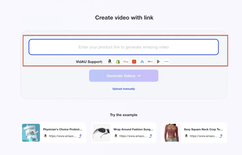 input a product url in ai tiktok video generator 